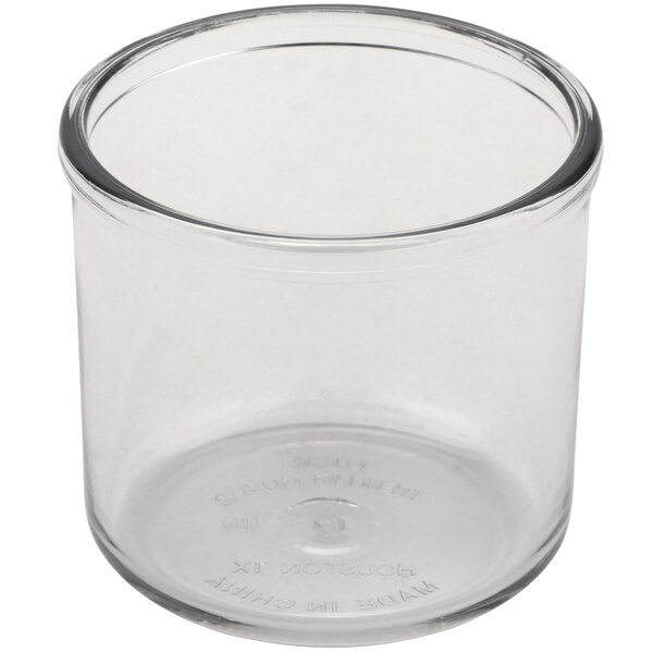 A clear SAN plastic condiment jar with a clear lid.
