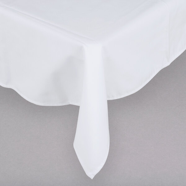 A white Intedge square tablecloth with a hemmed edge.