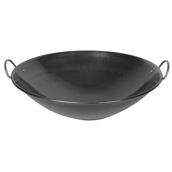 A black Thunder Group Cantonese wok with handles.