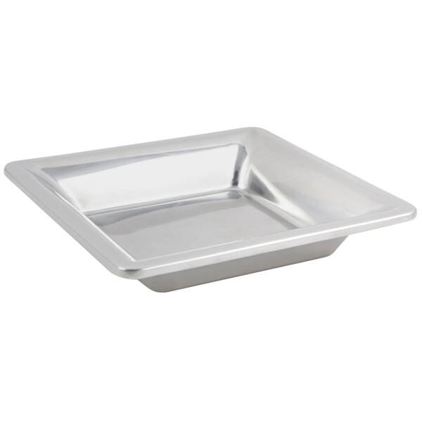 A Bon Chef square stainless steel tray with a satin finish.