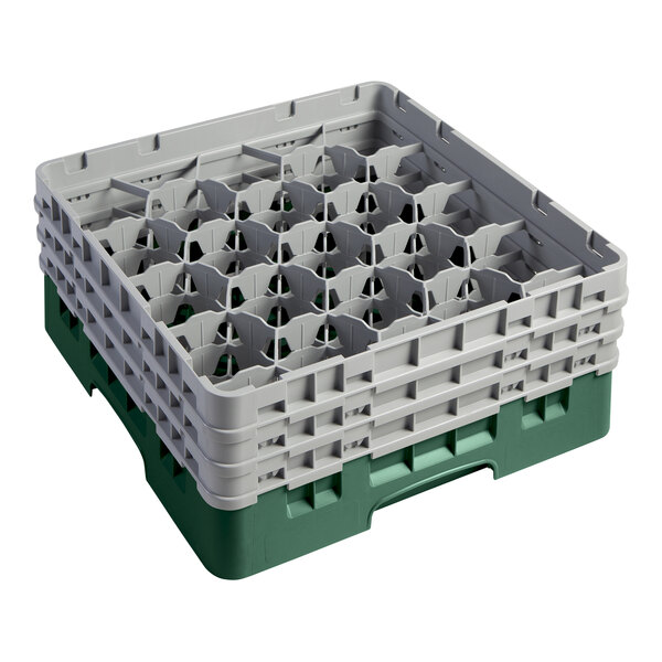 A Sherwood green plastic Cambro glass rack with extenders.