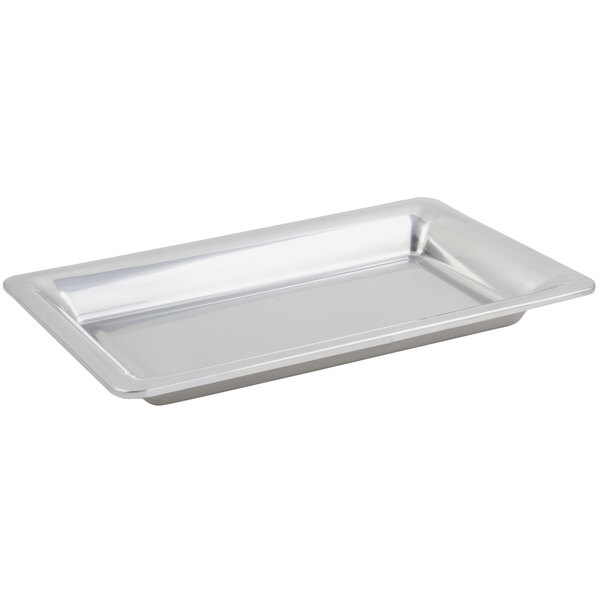 A Bon Chef rectangular stainless steel platter with a satin finish.