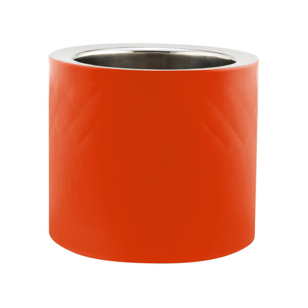 An orange cylinder with a silver rim.