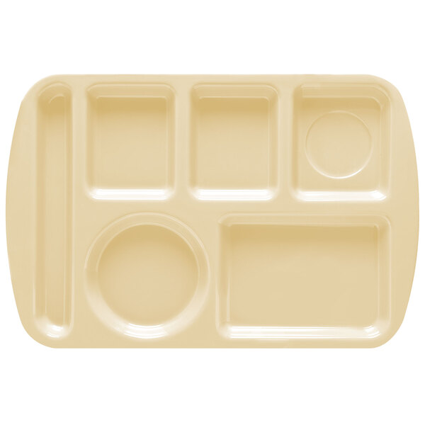 A tan rectangular tray with 6 compartments.