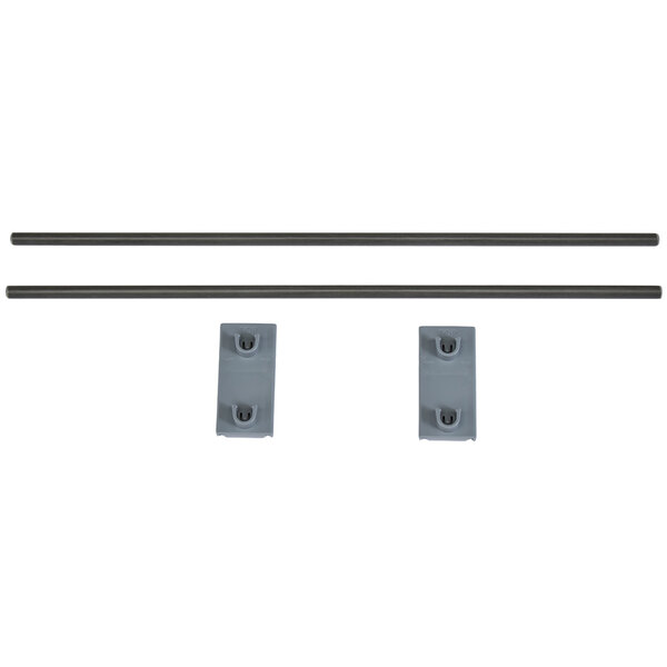 A pair of grey metal rods with screws on the side.