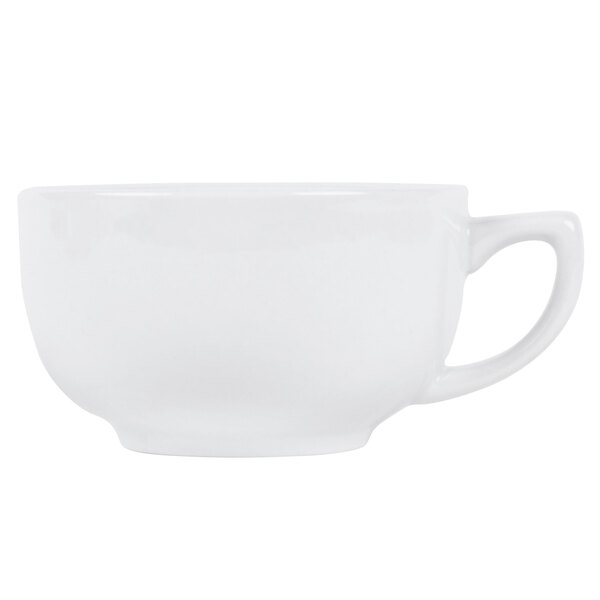 A CAC Super White Porcelain Cappuccino Cup with a handle.