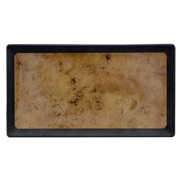A rectangular black and brown Elite Global Solutions melamine tray.