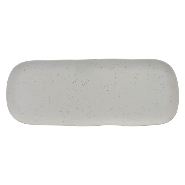 A white rectangular Elite Global Solutions melamine platter with speckled eggshell specks.