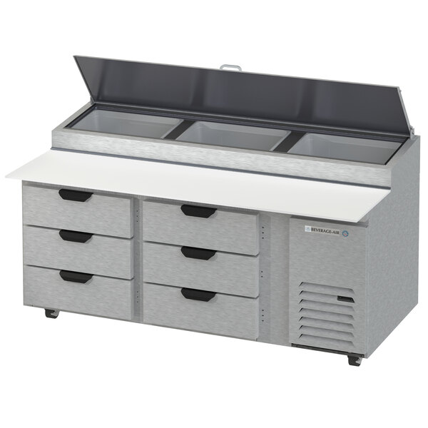 A Beverage-Air Hydrocarbon Series 6 Drawer Pizza Prep Table.