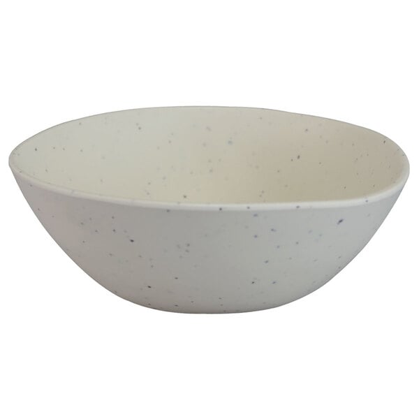 A white melamine bowl with speckled specks.