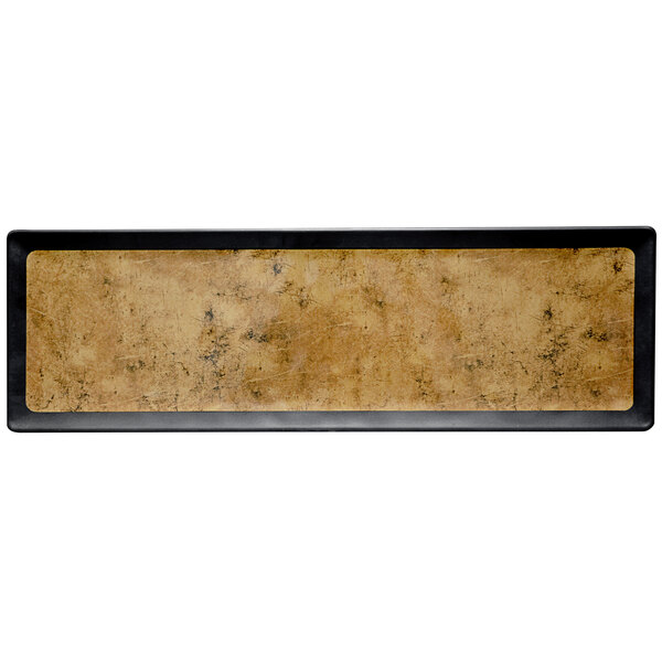 A rectangular gold and black Kobe melamine tray.