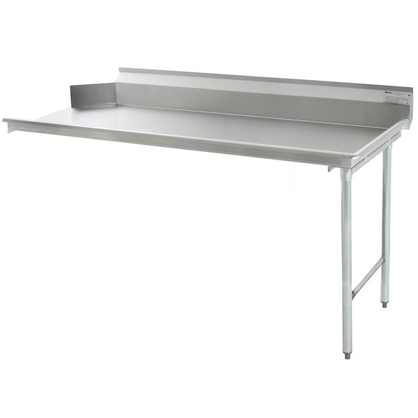 A Eagle Group 72" stainless steel clean dish table with metal shelves.