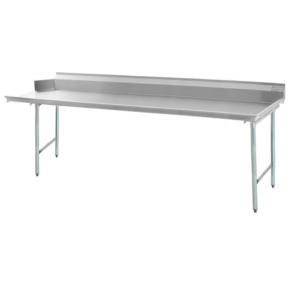 An Eagle Group 120" stainless steel dishtable with legs.