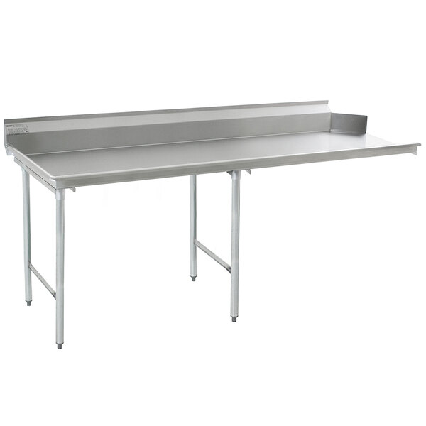 A metal dishtable with a 16-gauge stainless steel top and legs.