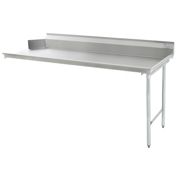 A metal table with a metal shelf on the right side.