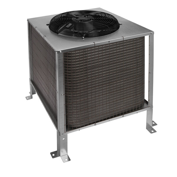 An Ice-O-Matic remote condenser, a large metal box with a fan.