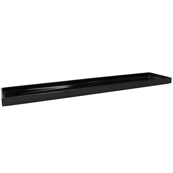 A black rectangular low profile melamine food pan by Elite Global Solutions.