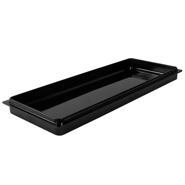A black rectangular Elite Global Solutions melamine food pan lid.