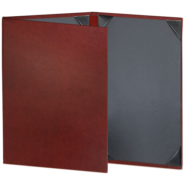 A brown menu cover with a grey leather cover.
