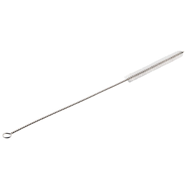 An American Metalcraft stainless steel straw cleaning brush with a metal handle and a long silver brush.