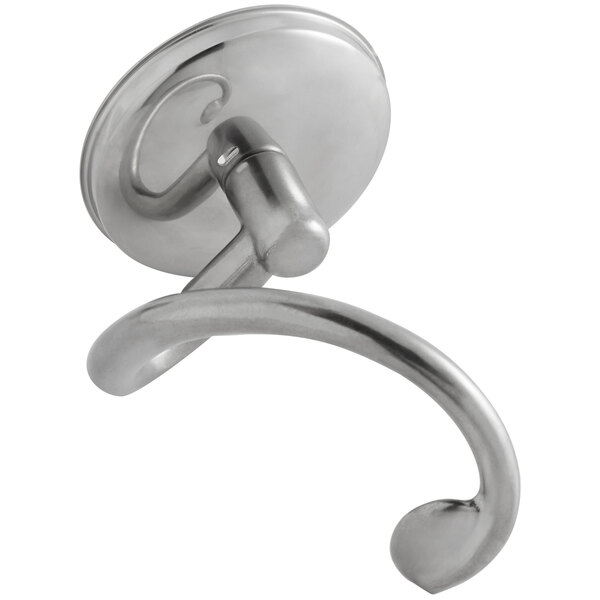 A stainless steel curved metal hook.
