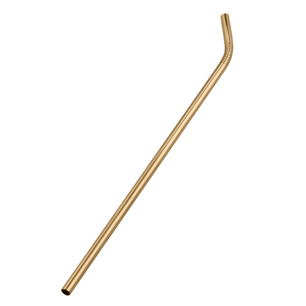 An American Metalcraft gold stainless steel reusable bent straw with a long handle.
