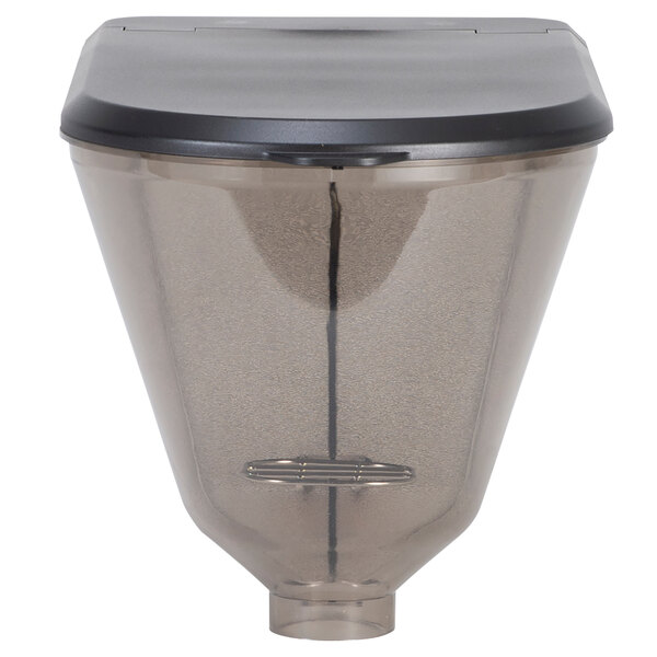A clear plastic hopper with a black lid for a Bunn GVH coffee grinder.