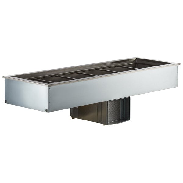 A Delfield drop-in refrigerated cold food well with a metal box and vent.