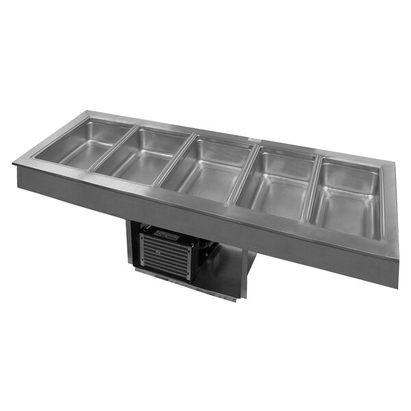 A Delfield stainless steel drop-in cold food well with five compartments.