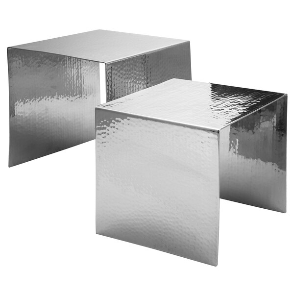 A pair of Walco stainless steel hammered display cubes.