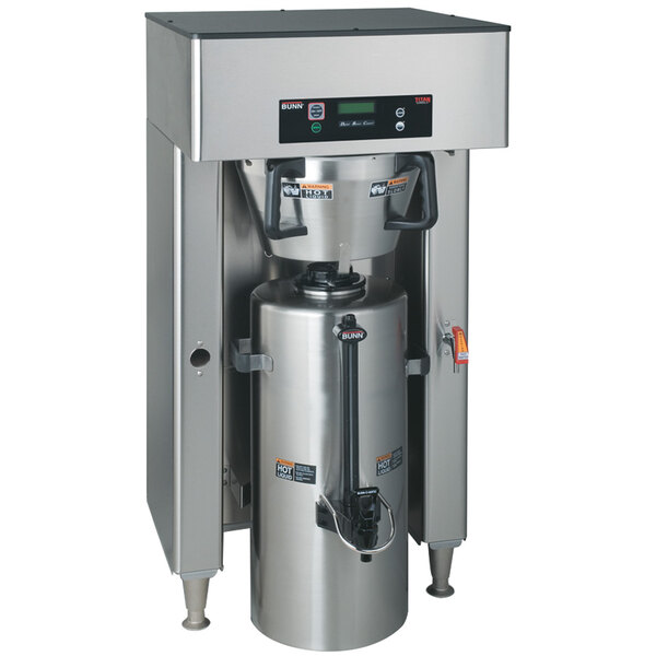 A Bunn Titan automatic stainless steel coffee maker.