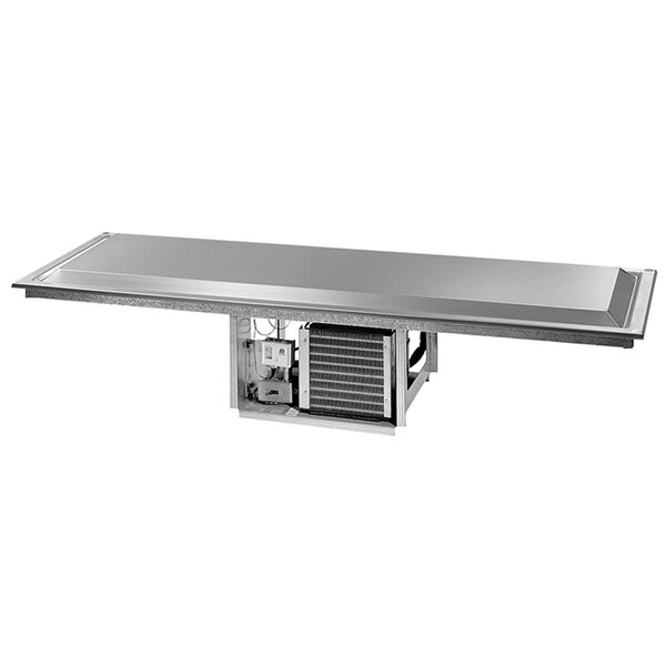 A Delfield stainless steel rectangular drop-in frost top with a vent.