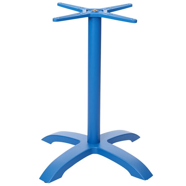 A berry powder coated aluminum BFM Seating table base with four legs.