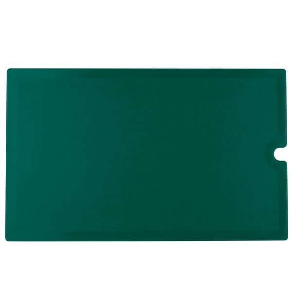 A green rectangular Cambro Versa Well cover with a white border and a handle.