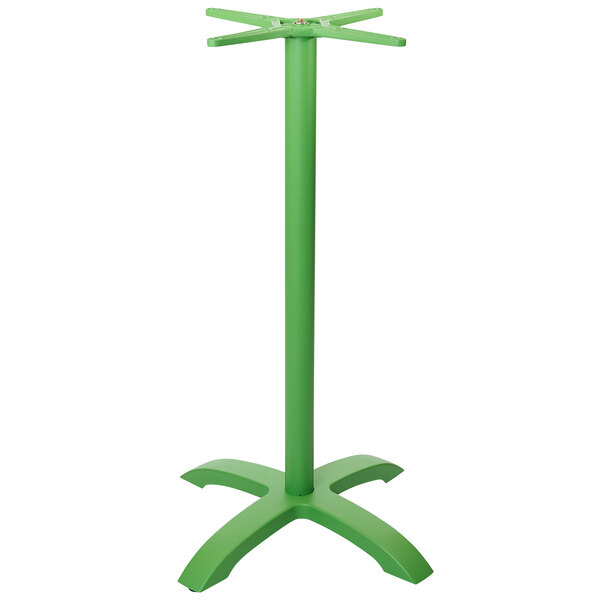 A lime green metal table base.