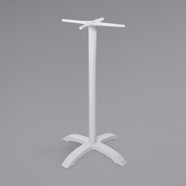 A white metal table base with a pole and stand.
