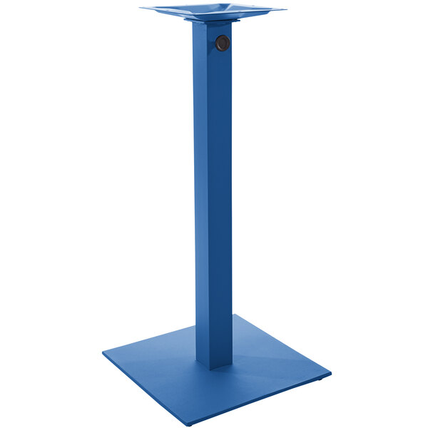 A blue metal BFM Seating Margate table base with a square post.