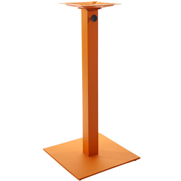 A BFM Seating Margate citrus orange metal square table base.
