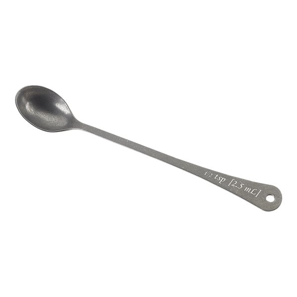 A Barfly stainless steel measuring spoon with 0.5 tsp. on the handle.