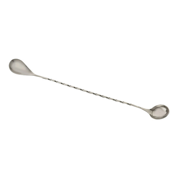 A long silver Barfly bar spoon with a 1 tsp. measure end.