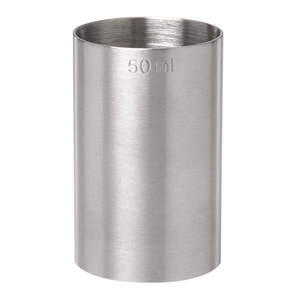 A silver stainless steel cylinder with a number on it.