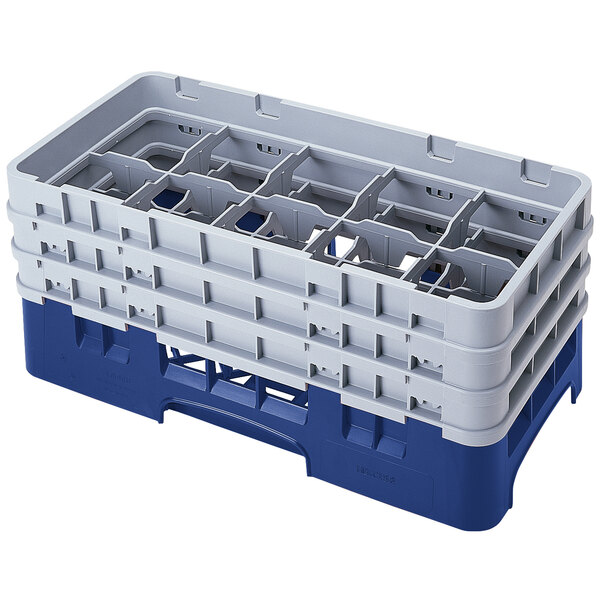 A navy blue Cambro plastic rack with six compartments.