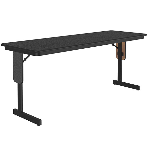 A black rectangular Correll seminar table with a black surface and base.