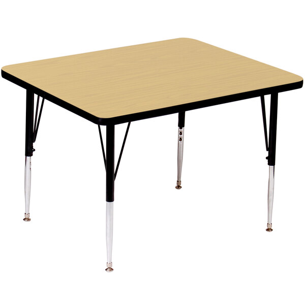 A rectangular activity table with adjustable legs and a fusion maple top.
