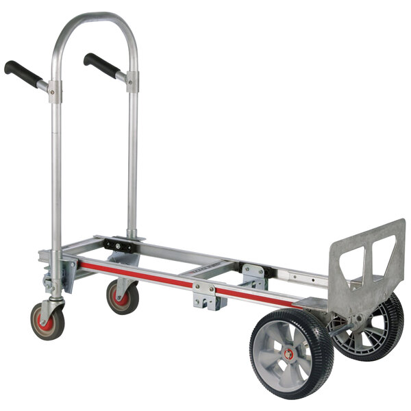 A silver Magliner hand truck with wheels and dual handles.
