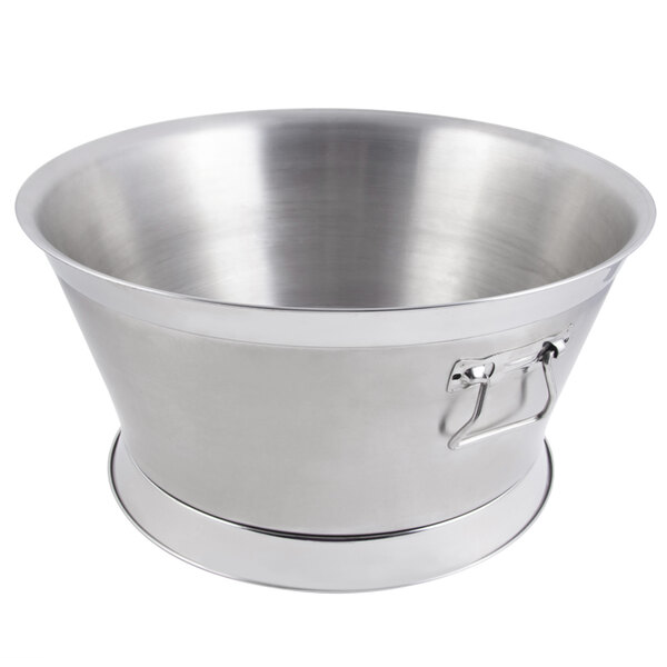 A stainless steel Bon Chef double wall insulated beverage tub with a handle.