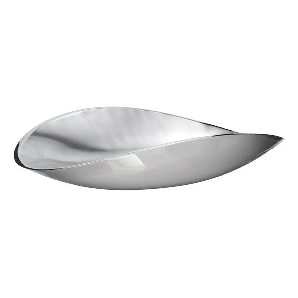 A stainless steel Bon Chef Petalo platter with angled sides.
