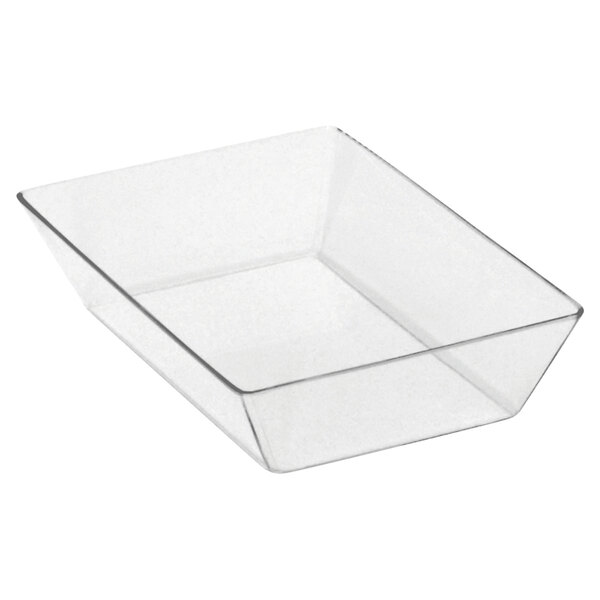 A clear rectangular basket liner in a white rectangular basket.