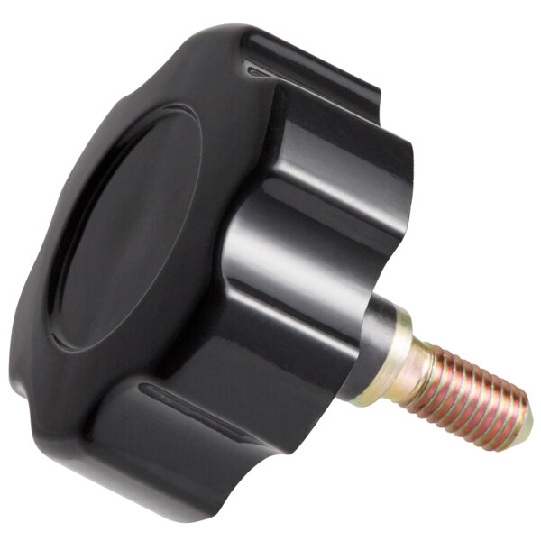 A black plastic knob with an open screw on the end.