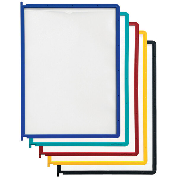 A set of colorful Durable letter sized panels with blue and red frames.